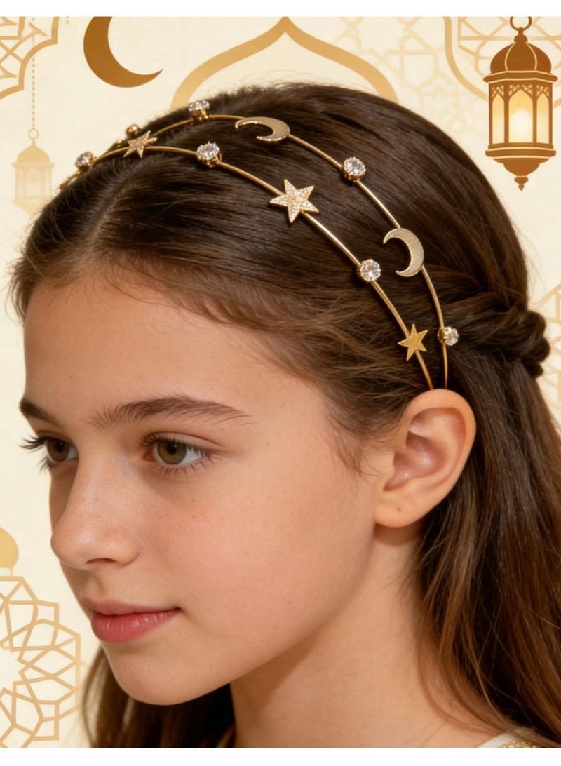 Shein RAMADAN New Style Copper Alloy Headband, Decorated With Metal Stars And Moons, Ideal Gift - Image 1